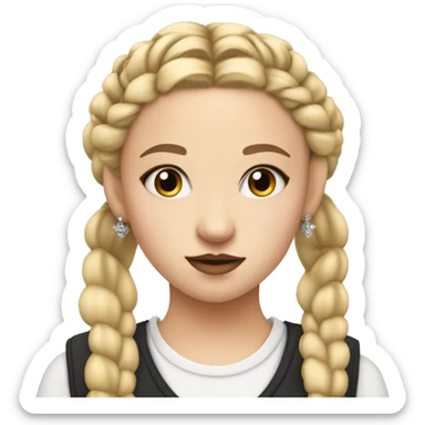 blonde teenage girl with french braids, nose central piercing, intense make-up and crown sticker