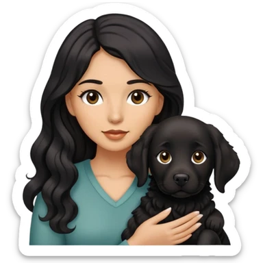 woman with olive skin, brown eyes and long lashes, and long black wavy hair holding all black labrador sticker