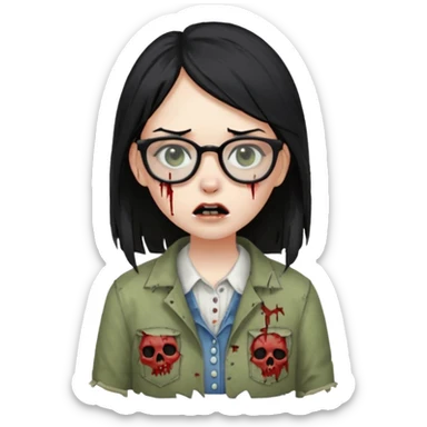 garota zumbi com o cabelo liso preto e com óculos sticker