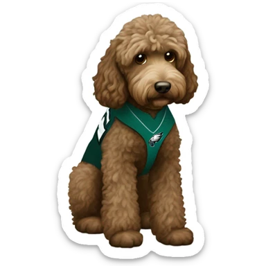 brown Labradoodle wearing a Philadelphia eagles shirt sticker