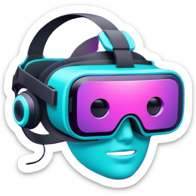 Futuristic glowing VR headset, full visor, immersive design, purple and cyan neon glow, dark background, digital tech style, no face. sticker