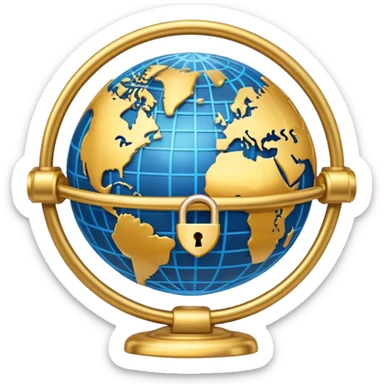 A secure network icon with shield and lock protecting a globe with network connections sticker