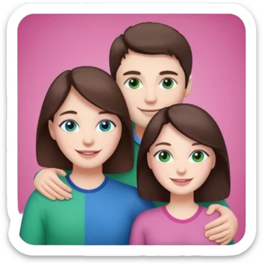 pink polaroid photo of a couple thats white with brunette hair blue and green eyes sticker