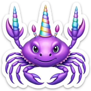 a purple crab with a unicorn horn sticker