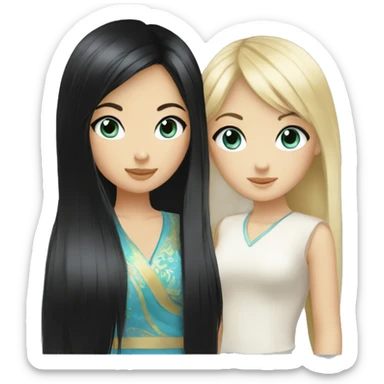 turkic black hair asian girl and blonde blue eye girl sticker