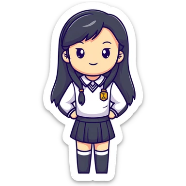 cute cartoon girl with long hair in a school uniform sticker