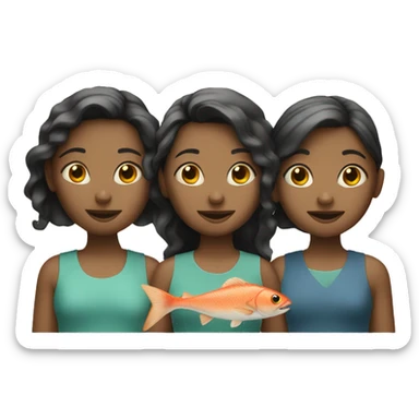 Three girls with fish sticker