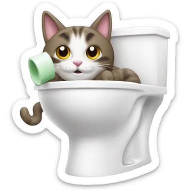 A cat flushing a toilet sticker