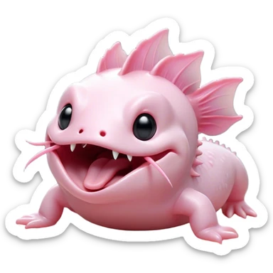 Cinematic Cute Yawning Axolotl Portrait Emoji, Head tilted slightly with a dramatic, wide-open yawn, showcasing smooth, pale pink skin with softly drooping feathery gills, eyes barely open in drowsy contentment, Simplified yet irresistibly adorable features, highly detailed, glowing with a soft, cozy glow, high shine, relaxed yet expressive, stylized with a touch of whimsy, bright and endearing, soft glowing outline, capturing the essence of a sleepy yet affectionate aquatic creature, so drowsy it feels like it could stretch out of the screen and curl up for a nap! sticker