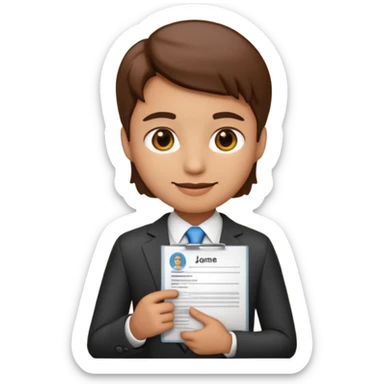 recruiter emoji, professional, friendly, business attire, holding a resume sticker