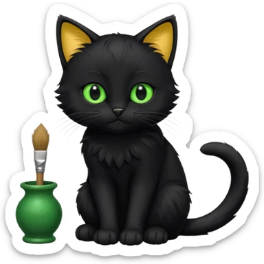 Chat noir peinture mignon assise peinture sticker