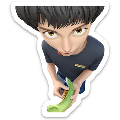 boy holding food outdoors sticker