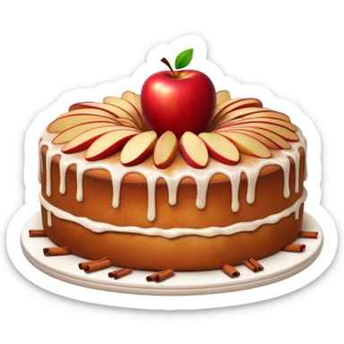 Cinematic Realistic Apfelkuchen Dessert Emoji, depicted as a classic apple cake bursting with cinnamon and apples rendered with soft textures and warm, inviting lighting. sticker