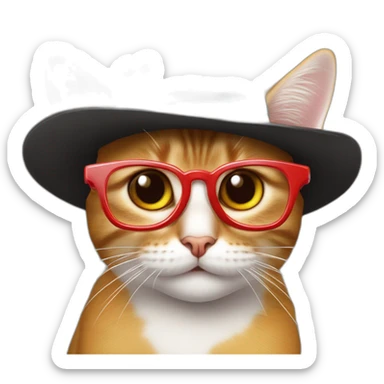 Gato siamés con gafas rojas y sombrero de paja encima de una pecera sticker