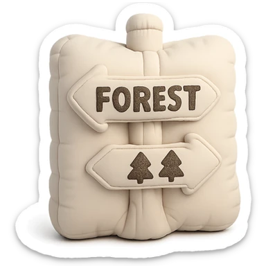 tiny wooden signpost with forest directions, cushion style illustration sticker