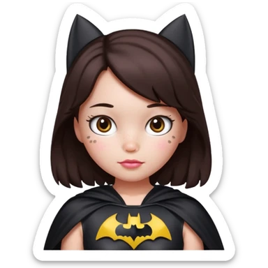 Hello kitty girl with dark brown hair and freckles dress completely as Batman  sticker