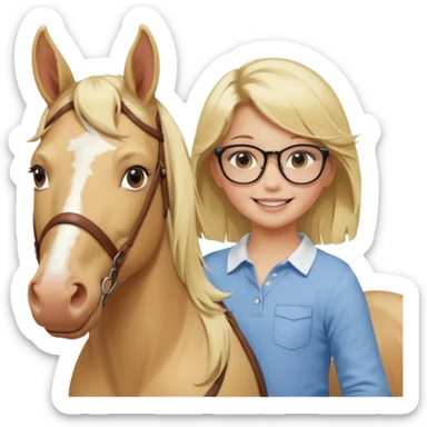 je voudrai un emoji d'une fille aux cheveux longs et blonds avec des lunettes qui fait plein de choses droles (1 avec un cheval, 1 derrière un écran ou une console, une entrain de découper, une entrain de faire un jeu de société, une qui cuisine, sticker