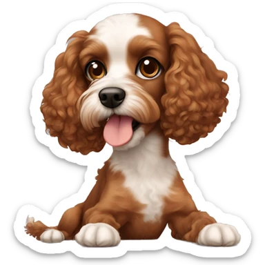 Small brown poodle and cavalier mixed dog laying down sticker