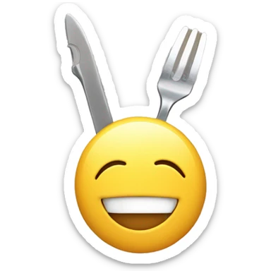 A smiling Emoji hiding a butter knife Behind their back sticker