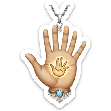 emojis for pendants with chains generally jewelry that is purposeful -- ethereal glowing hand with symbolic palm lines-- 5 fingers reading palm 
 sticker