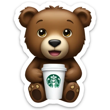 Bear with a bow and a coffee to go Starbucks cup sticker