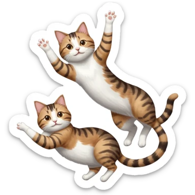 brown tabby and white cat with doing a big extremely long stretch reaching up into the air with arms and legs side by side together straight and overextended whilst lying on its side sticker