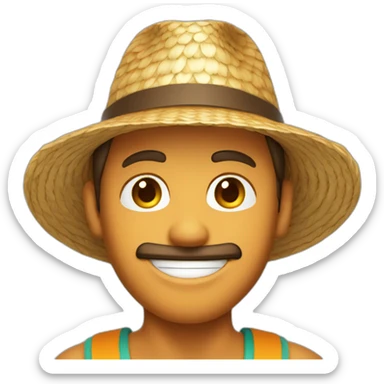 Tanned man with round face and straw hat sticker