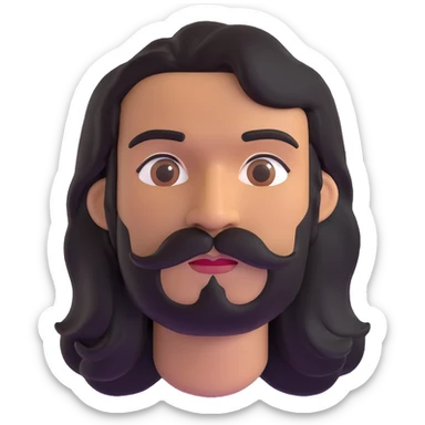 man with long black hair, mustache, no beard, brown skin sticker