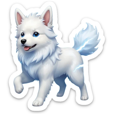 white majestic dog surrounded by lightning sticker