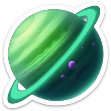 green planet with purple saturn rings and grey moon sticker