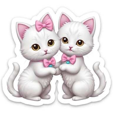 two cute white cats with bows fighting sticker
