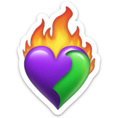 purple and green heart on fire sticker