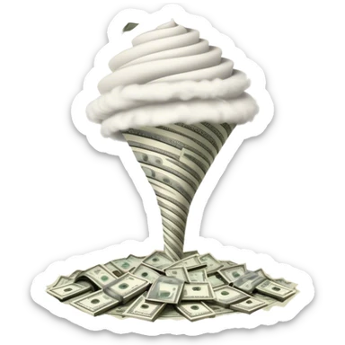 One hundred dollar bills flying around a tornado funnel sticker