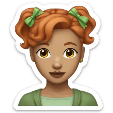 Girl with light tone skin green eyes red hair with fawn colored pitbull sticker