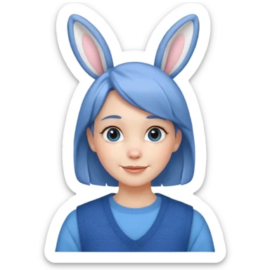 make a girl hair short and wear bunny skin pale ok and wear Sweater vests blue and make little bit a younger sticker