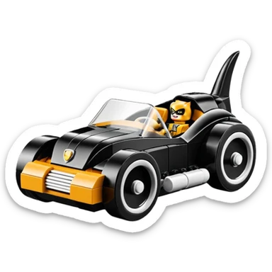 Hot rod Lego Cat Woman’s sporty futuristic pursuit mobile two seater car  sticker
