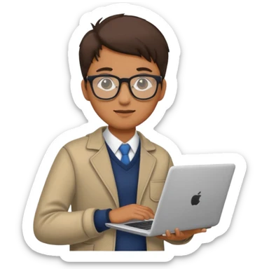 un estudiante que este parado con sus lentes y su laptop sticker