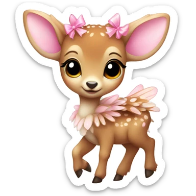 baby deer with fairy wings and a pink bow around its neck  sticker