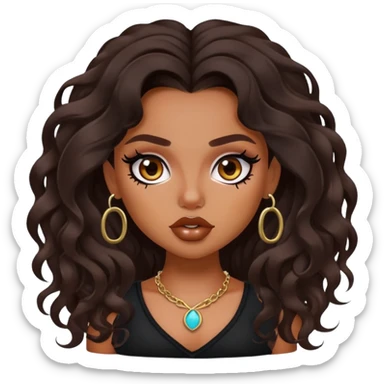 pretty bratz baddie, septum piercing, dark wavy hair sticker