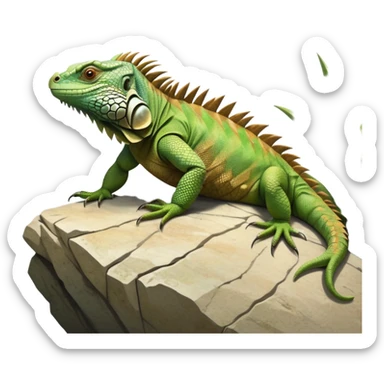 cinematic-iguana-realistic-full-body-basking-emoji,-long-scaly-body-stretched-out-on-a-sunlit-rock,-spiny-ridge-running-down-its-back,-textured-green-and-brown-skin-dappled-with-light,-sharp-intelligent-eyes-studying-the-surroundings sticker