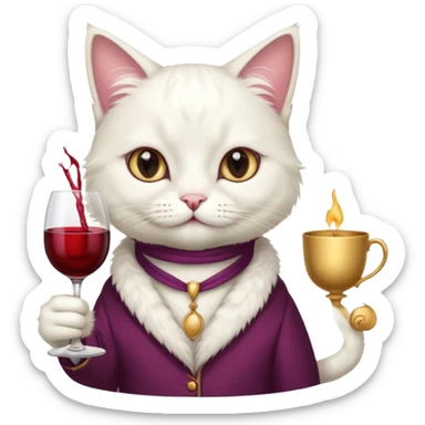 Fancy white cat with a cup of wine sticker