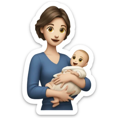 pale brunette girl holding a baby sticker