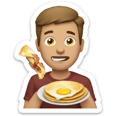 Man stuffing face with pancakes, eggs and bacon  sticker