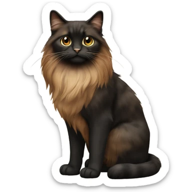 long haired mixed brown, light brown, black fur cat whole body sticker
