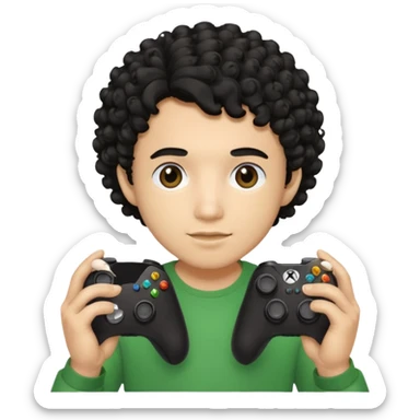 Chico con pelo rizado cabello color negro con control de Xbox sticker