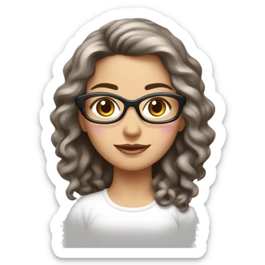 Femme blanche, brune, cheveux longs bouclés, lunettes rose pâle sticker