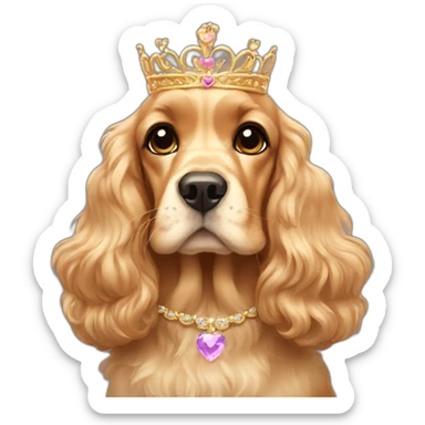 A golden cocker spaniel with a tiara sticker