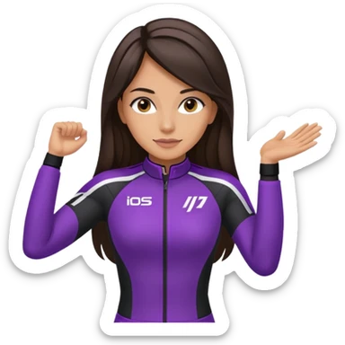 brunette long hair woman with black racing outfit with single purple strips on arms sticker