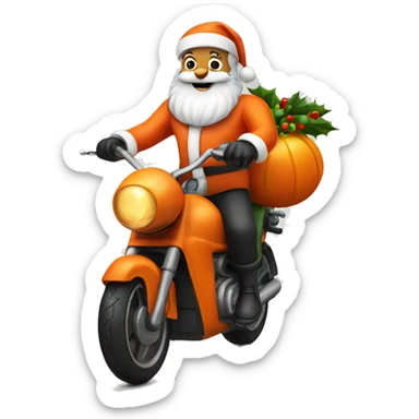 Santa riding orange motorcycle sticker