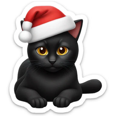 One Black cat wearing Santa hat sticker
